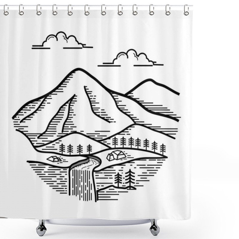 Personality  Mountain Vector Illustration Design, Line Art Style Design Concept Shower Curtains