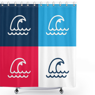 Personality  Big Wave Blue And Red Four Color Minimal Icon Set Shower Curtains