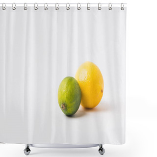 Personality  Green Lime And Lemon Laying On White Background   Shower Curtains