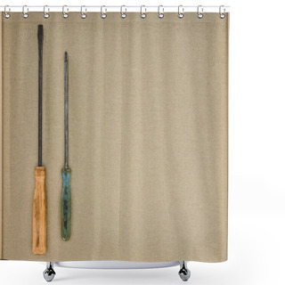 Personality  Top View Of Two Different Screwdrivers On Beige Background  Shower Curtains