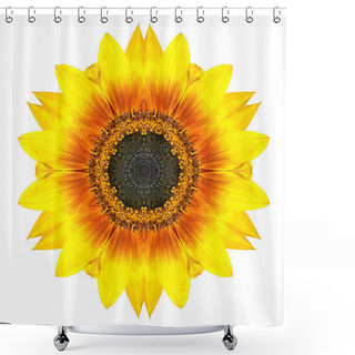 Personality  Yellow Concentric Sunflower Flower Isolated On White. Mandala Design Shower Curtains