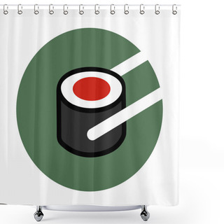 Personality  Illustration Of Sushi Roll With Salmon And Chopsticks On Green Shower Curtains