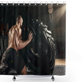 Personality  Cross Strongman Training - Man Flipping Tire Shower Curtains