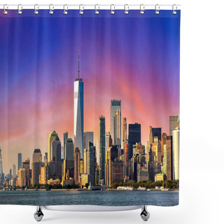 Personality  Panoramic View Of Manhattan Cityscape In New York City At Sunset, NY, USA Shower Curtains