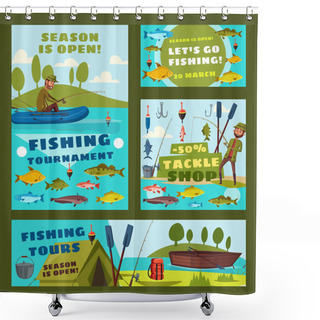 Personality  Fishing Season Sea Tours, Fisher Tackles Shop Shower Curtains