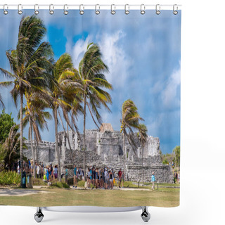 Personality  Visitors At The Ancient Mayan Ruins Of Tulum In Mexico Shower Curtains