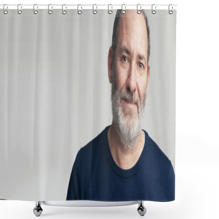 Personality  Portrait Of A Bearded Mature Adult Casual Businessman Looking Into Camera Shower Curtains
