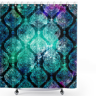 Personality  Geometric Damask Seamless Pattern With Grunge Texture Shower Curtains
