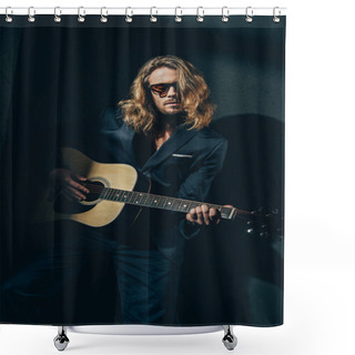 Personality  Stylish Man With Guitar Shower Curtains