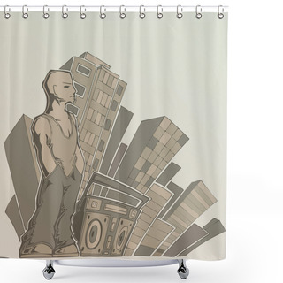 Personality  Man With Boombox. Vector Design Shower Curtains