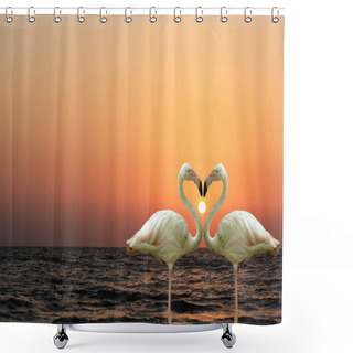 Personality  Beautiful And Romantic Flamingo Couple Enjoying Together At A Be Shower Curtains