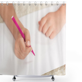 Personality  Kid Drawing With Felt Pen On Paper Shower Curtains