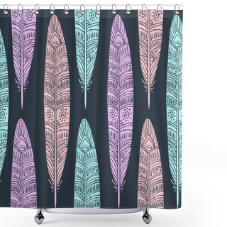 Personality  Seamless Pattern With Boho Feathers Shower Curtains