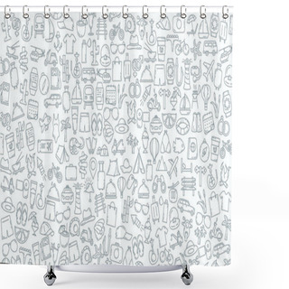 Personality  Travelling Doodle Line Icon Background. Travel Doodle Icons. Shower Curtains