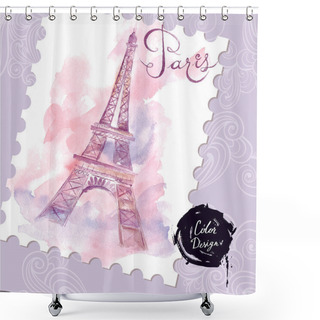 Personality  Watercolor Eiffel Tower Shower Curtains