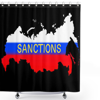Personality  Illustration Of Flag Of Russian Flag With Sanctions Lettering Isolated On Black Shower Curtains