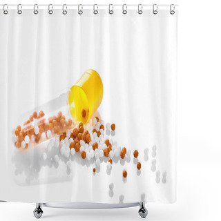Personality  Capsule, Pills And Vitamins On A White Background Shower Curtains