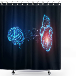 Personality  Futuristic Glowing Low Polygonal Connected Human Organs Brain And Heart On Dark Blue Background. Shower Curtains