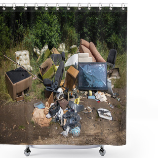 Personality  Abandoned Disposed Electronic Waste, Household Equipment In Nature Shower Curtains