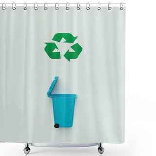 Personality  Top View Of Recycle Sign And Garbage Bin Isolated On Grey Shower Curtains