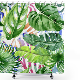 Personality  Exotic Tropical Hawaiian Palm Tree Leaves. Watercolor Background Illustration Set. Seamless Background Pattern.  Shower Curtains