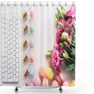 Personality  Keyboard And Nail Polishes On Tabletop Shower Curtains