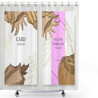 Personality  Vector Summer Beach Seashell Tropical Elements. Beige Brown Engr Shower Curtains