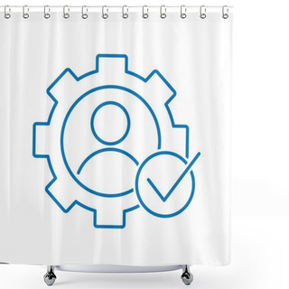 Personality  Man, Gear, Check Mark. New Skills And Abilities. Vector Linear Icon Isolated On White Background. Shower Curtains