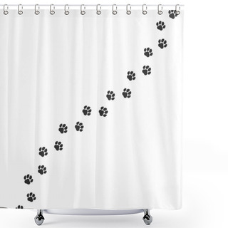 Personality  Paw Print Trail On White Background. Vector Cat Or Dog Wild Animal Pawprint Walk Line, Paw Path Pattern Background Shower Curtains