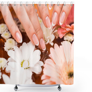 Personality  Cropped View Of Woman Making Spa Procedure With Flowers For Nails Shower Curtains