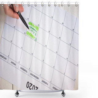 Personality  Cropped View Of Woman Pointing With Pen On Fitness Lettering In To-do Calendar With 2020 Inscription On Wooden Background Shower Curtains