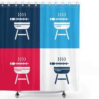 Personality  Barbeque Blue And Red Four Color Minimal Icon Set Shower Curtains