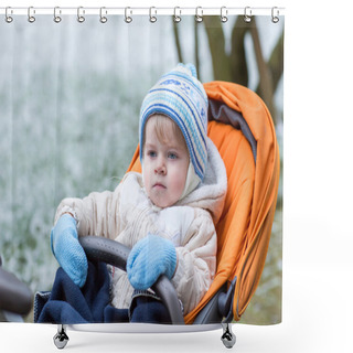 Personality  Little Boy One Year Old In Warm Winter Clothes Shower Curtains