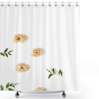Personality  Floral Border Frame Made Of Dry Pastel Beige Roses  Shower Curtains