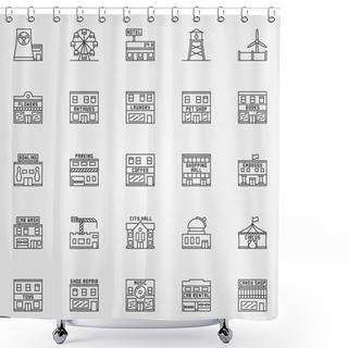 Personality  City Buildings Icon Vector Set Shower Curtains