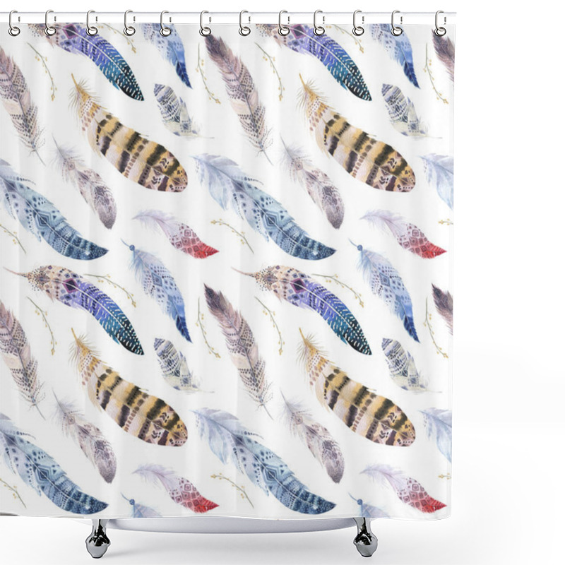 Personality  Feathers Pattern. Watercolor Elegant Background. Watercolour Col Shower Curtains
