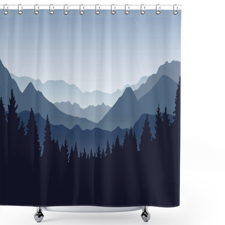 Personality  Blue Foggy Mountain And Forest Nature Landscape Shower Curtains