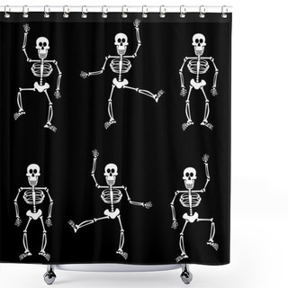 Personality  Halloween Skeletons Dancing On Black Bac Shower Curtains