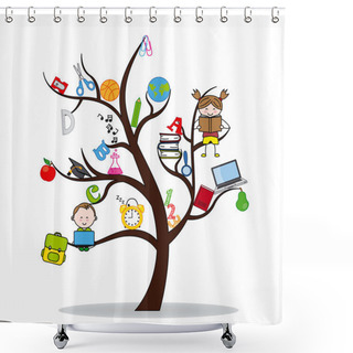 Personality  Tree With Education Icons And Children Reading Shower Curtains