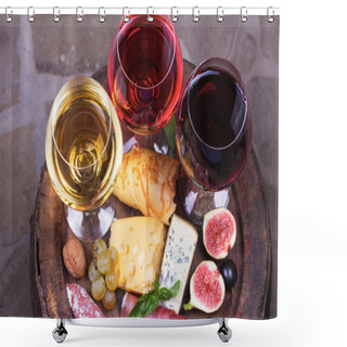 Personality  Red, Rose And White Glasses And Bottles Of Wine Shower Curtains