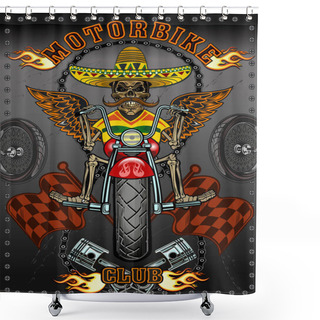 Personality  Illustration Of Vintage Motorcycle Label Shower Curtains