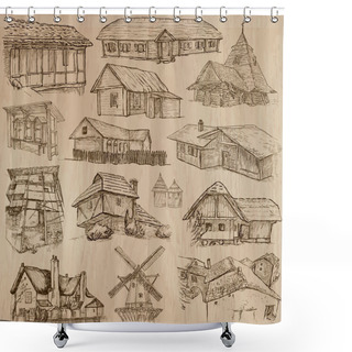 Personality  Architecture And Places Around The World - Freehand Drawings Shower Curtains