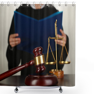 Personality  Judge Read Verdict On Grey Background Shower Curtains