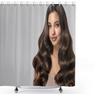 Personality  Young, Brown Haired Woman With  Wavy Hair .Beautiful Model With Long,  Hairstyle . Shower Curtains