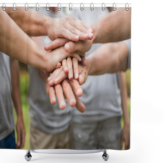 Personality  Happy Volunteer Family Putting Their Hands Together  Shower Curtains