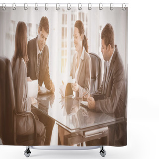 Personality  Four Business People During A Meeting Shower Curtains