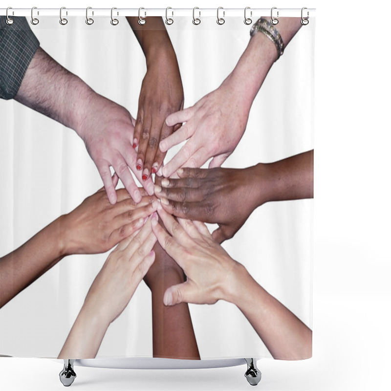 Personality  Diverse Team Stacked Hands Shower Curtains