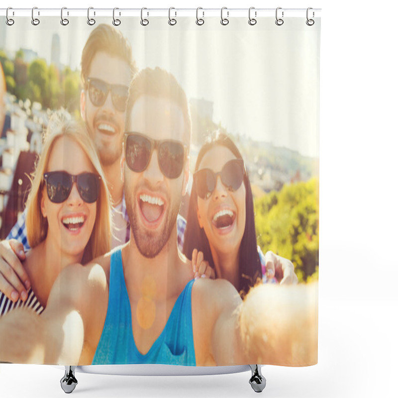 Personality  Young People Making Selfie On Roof Shower Curtains