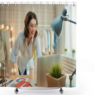 Personality  Woman Is Working At Workshop Shower Curtains