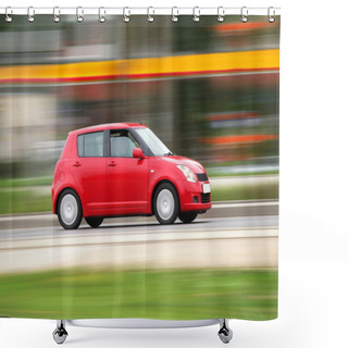 Personality  Blur Small Red Economical Family Compact City Car Shower Curtains